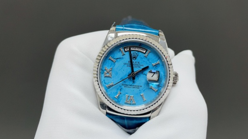 Best Edition with Automatic Movement Rolex Weekly Calendar 36mm Leather Belt Blue Watch